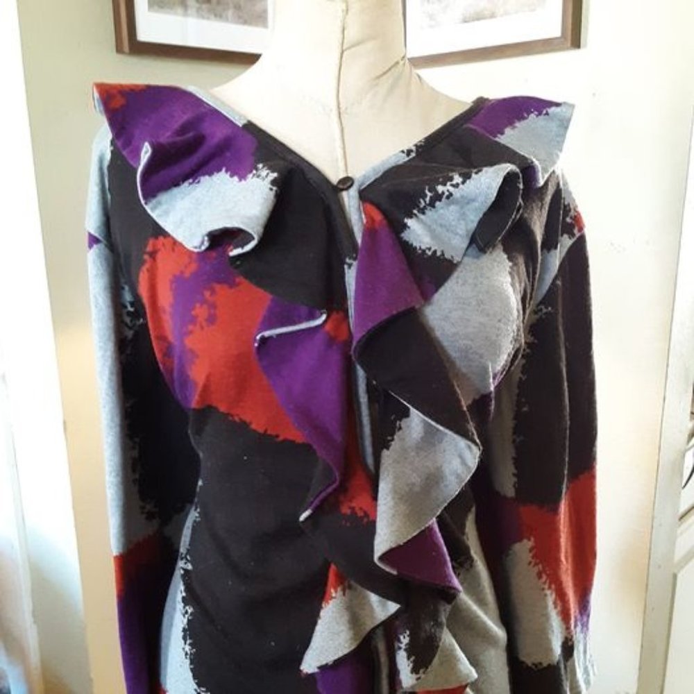 Multi Color Ruffled Cardigan Sweater